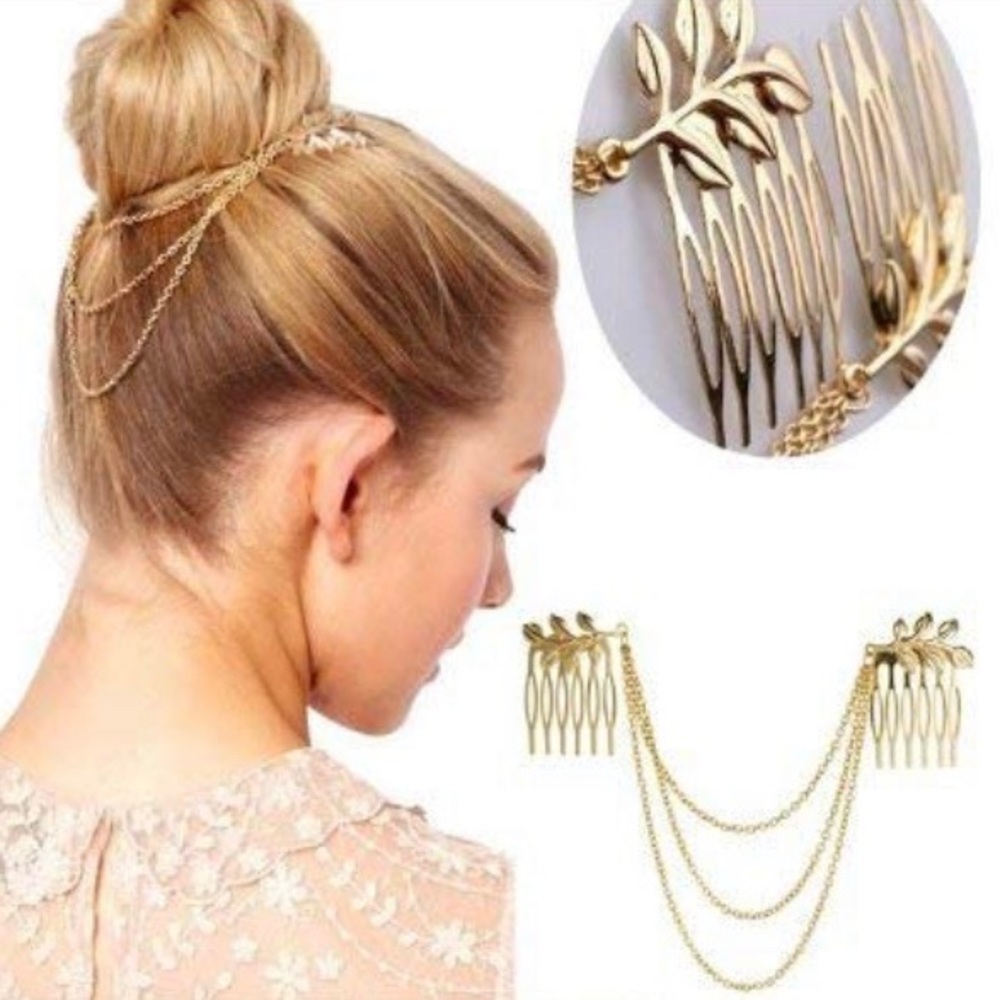 Boho Gold Leaf Hair Jewelry
